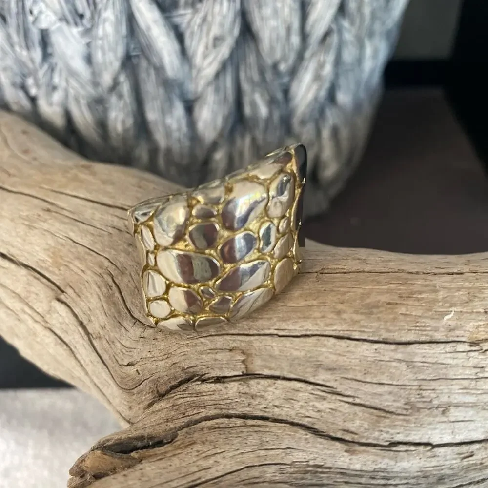 925 sterling silver pebble beach, gold tone, size 7 paparazzi ring stamped